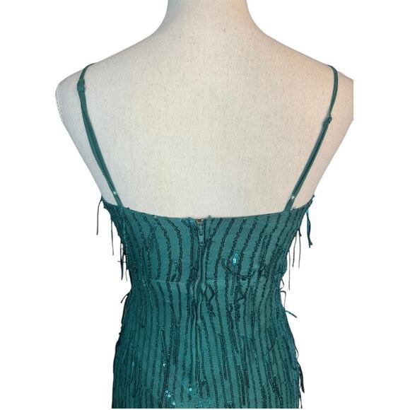 City studio green sequin fringe v-neck gown formal prom emerald - Picture 6 of 8